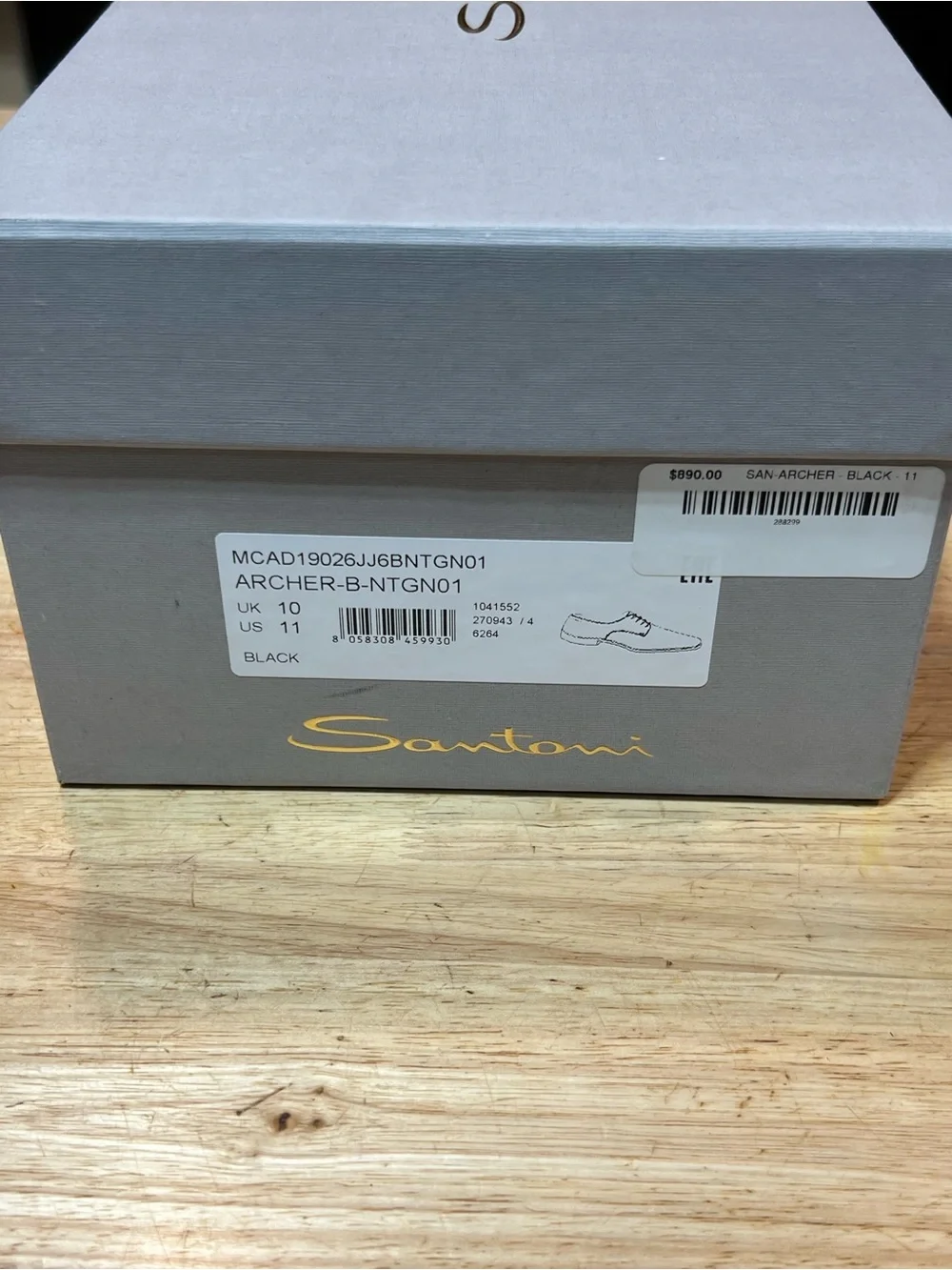 Santoni Archer Black Calfskin Leather Plain Toe Derby Shoes US 11M Made In 🇮🇹